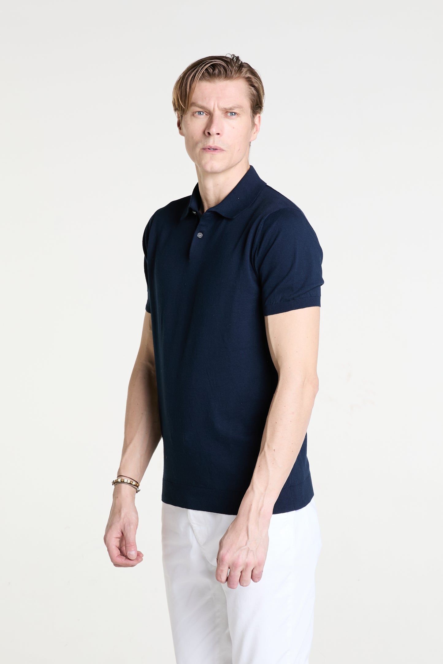 Navy Knitted Polo in Superfine Cotton