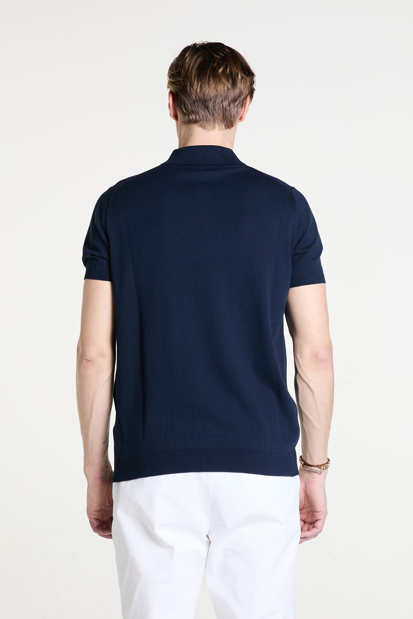 Navy Knitted Polo in Superfine Cotton
