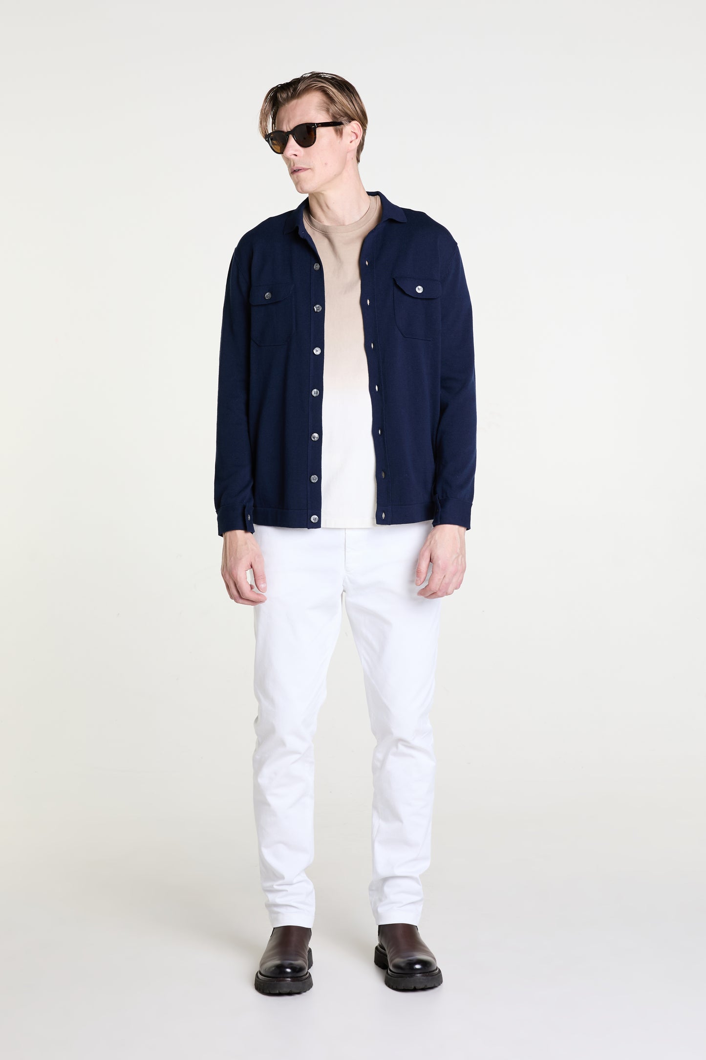Navy Knitted Overjacket in Superfine Cotton Crèpe