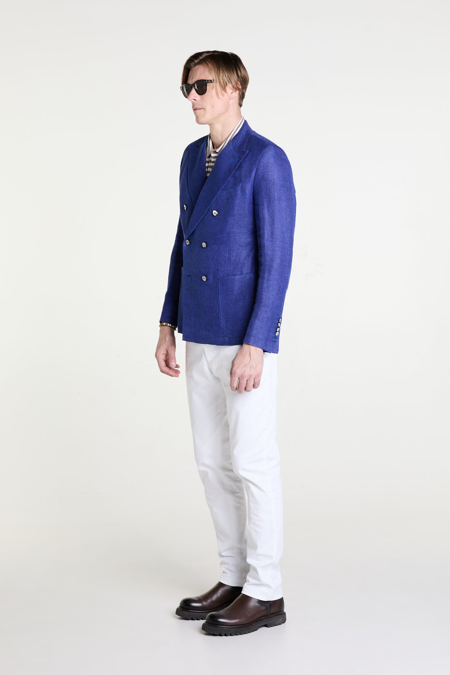 Double Breasted Blazer in Wool and Silk blend