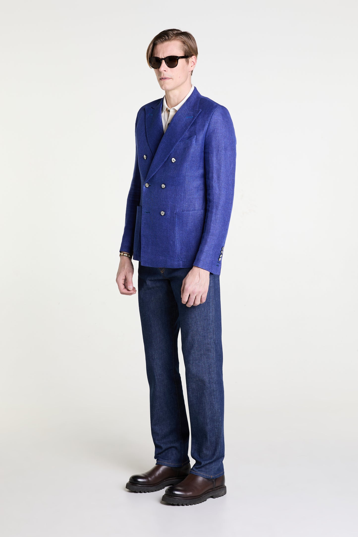 Double Breasted Blazer in Wool and Silk blend