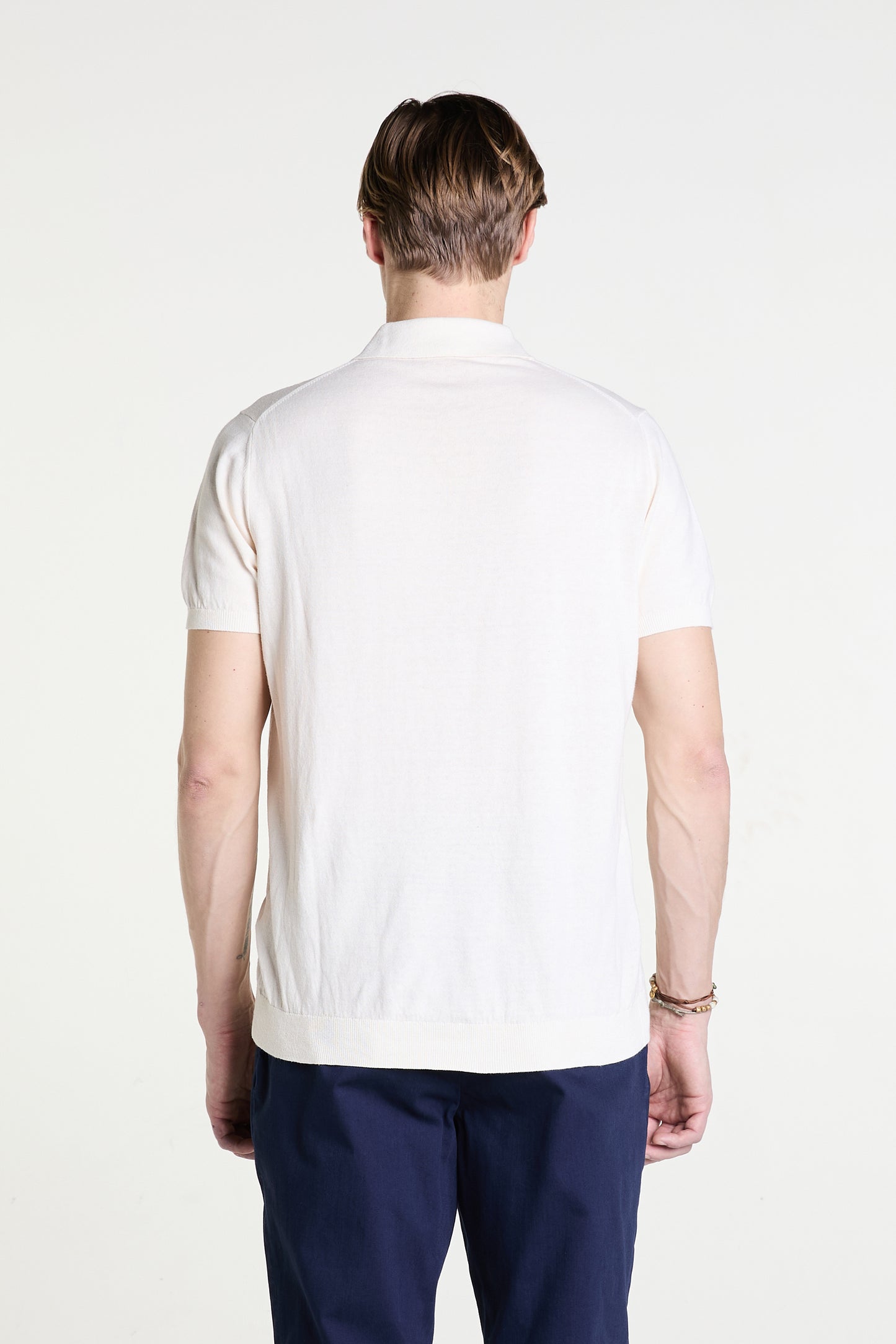 Cream Knitted Polo in Superfine Cotton
