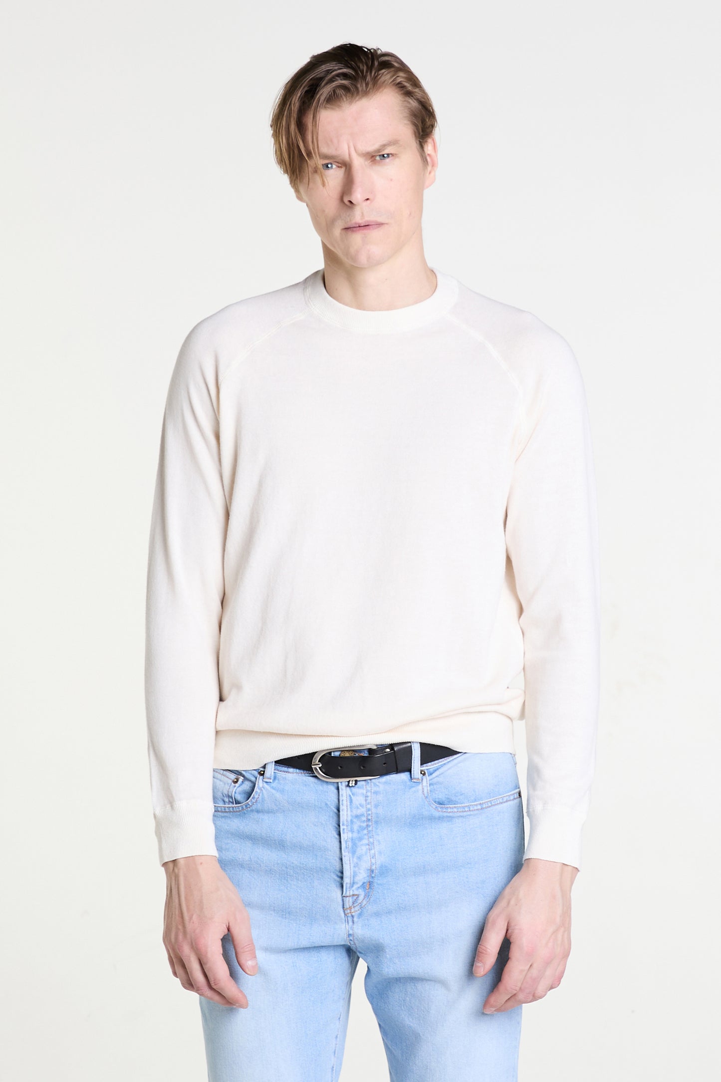 Cream O-neck Sweater in Superfine Cotton