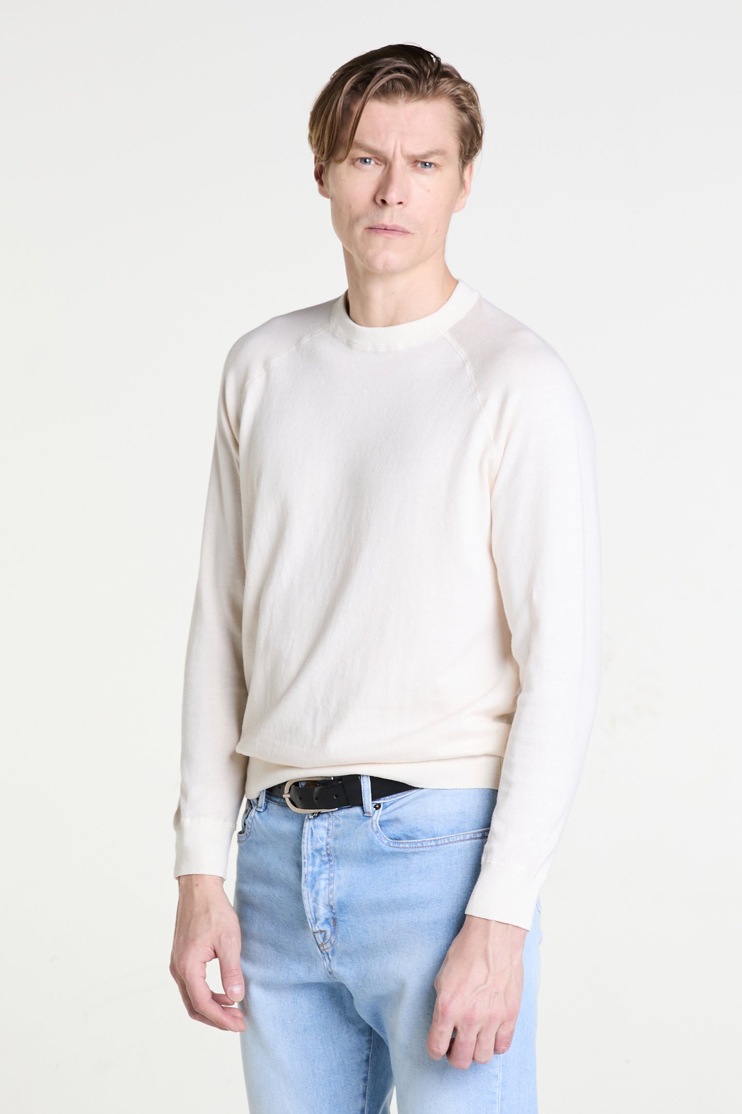 Cream O-neck Sweater in Superfine Cotton