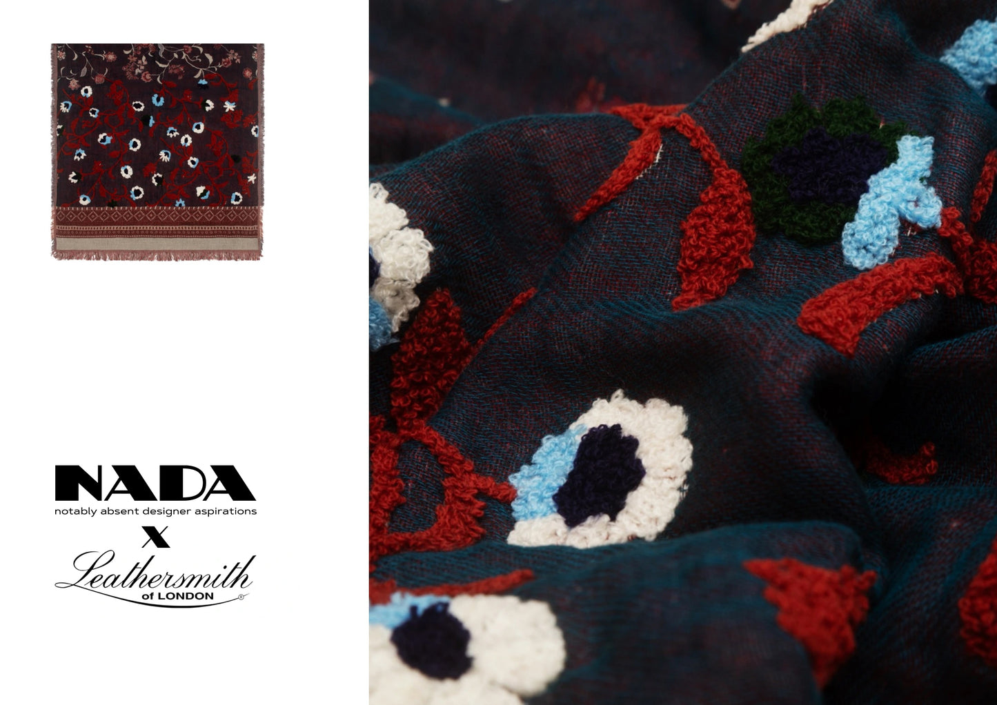 Handmade embroidered floral scarf | Navy