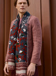 Handmade embroidered floral scarf | Navy