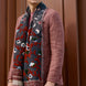 Handmade embroidered floral scarf | Navy