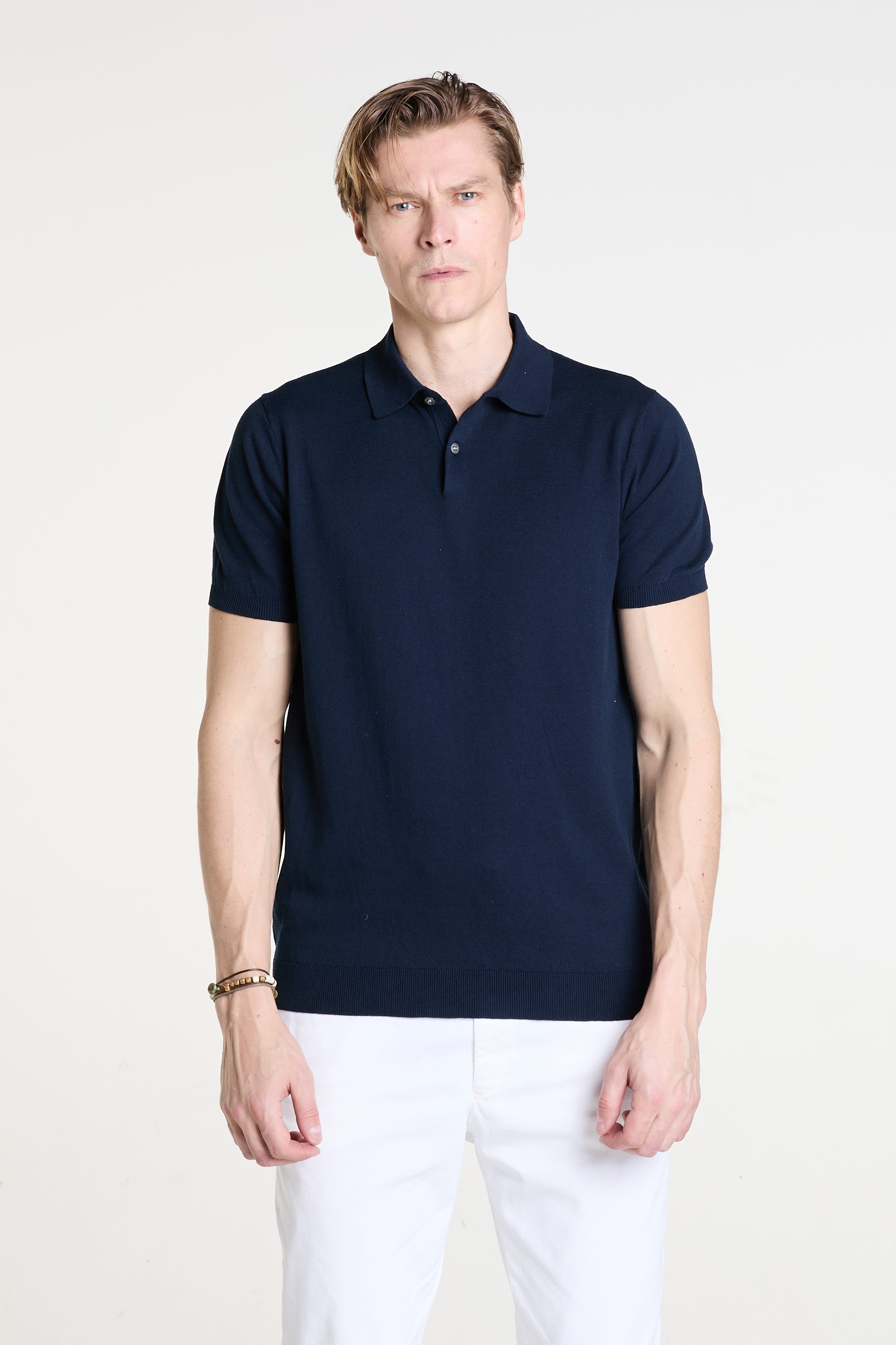 Knitted Polo in Navy Superfine Cotton