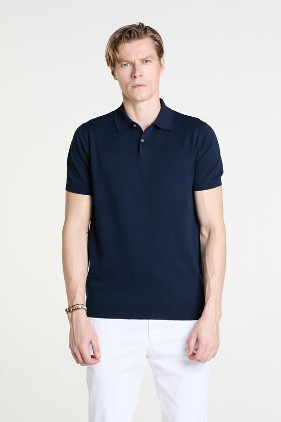 Knitted Polo in Navy Superfine Cotton