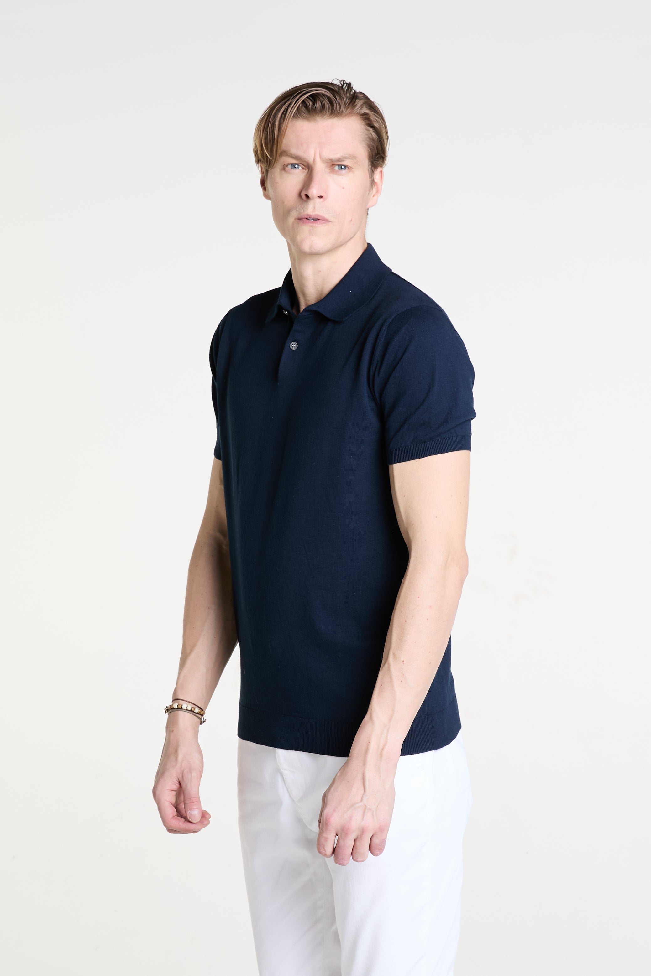 Knitted Polo in Navy Superfine Cotton