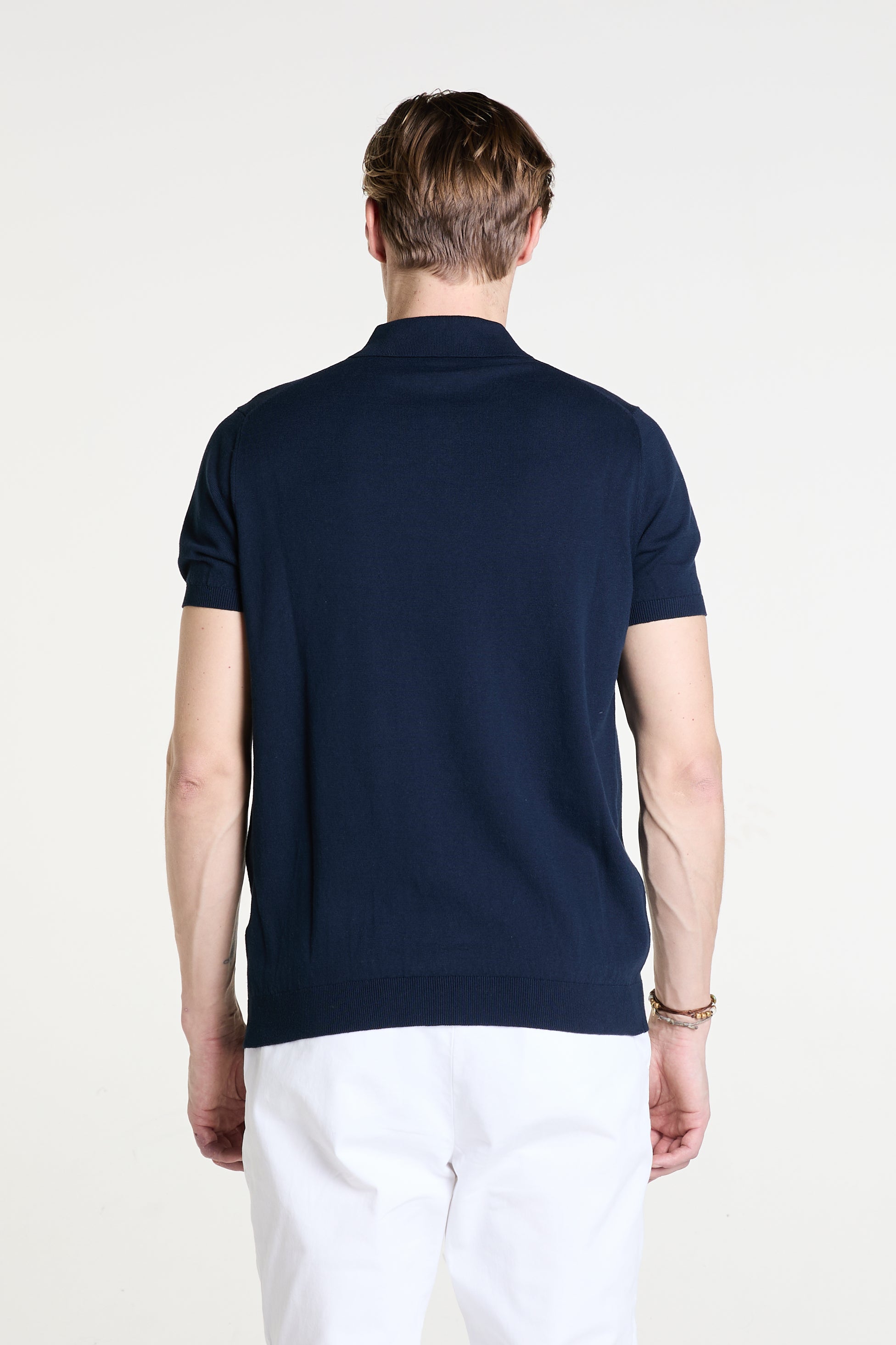 Knitted Polo in Navy Superfine Cotton