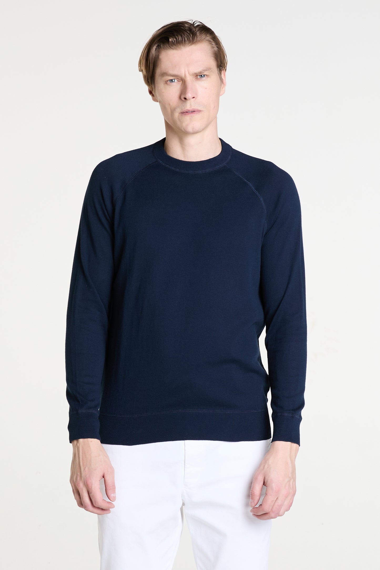 Navy O-neck Sweater in Superfine Cotton