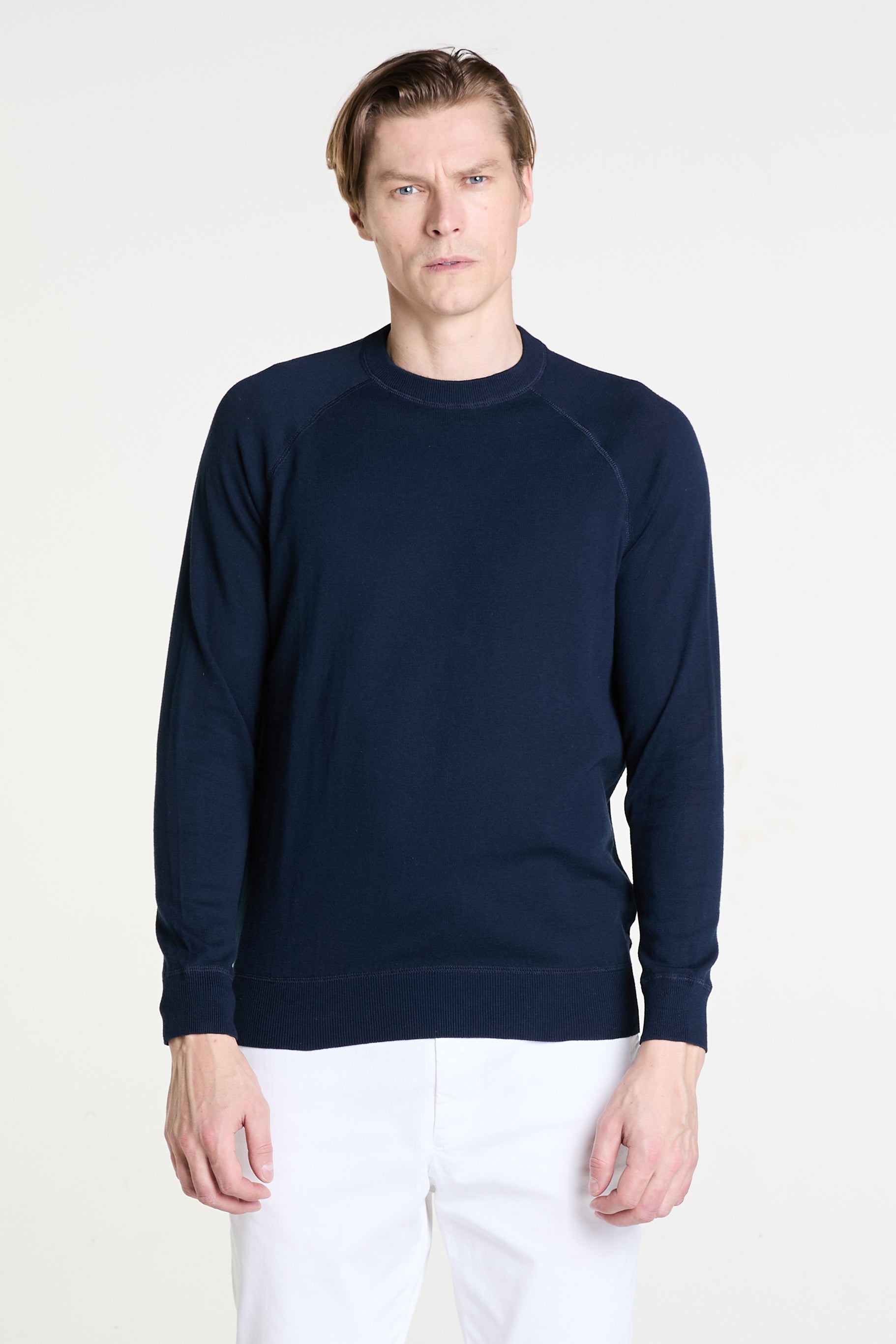 Crewneck Sweater in Navy Superfine Cotton