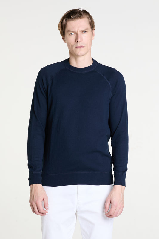 Navy O-neck Sweater in Superfine Cotton