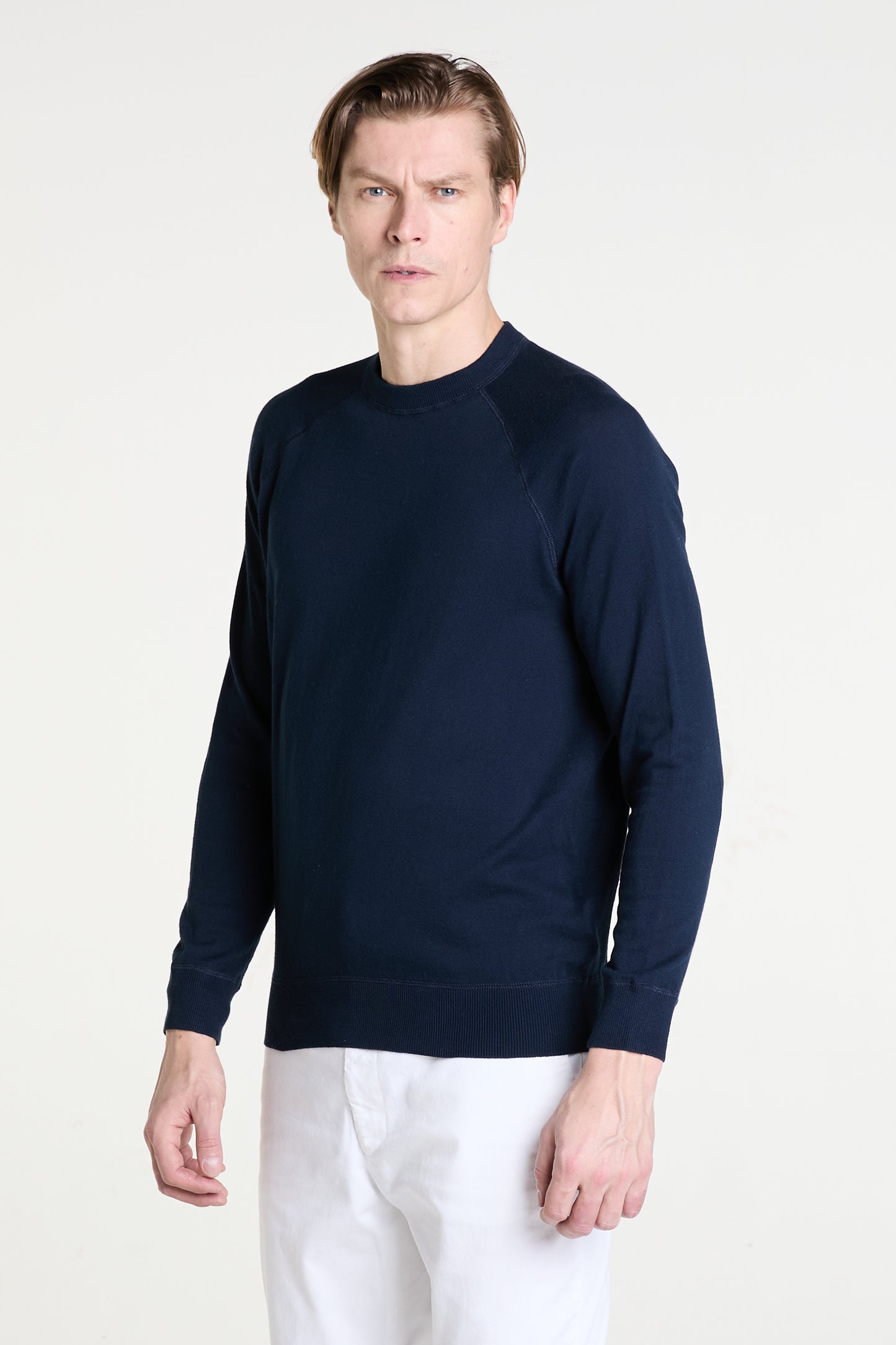 Navy O-neck Sweater in Superfine Cotton