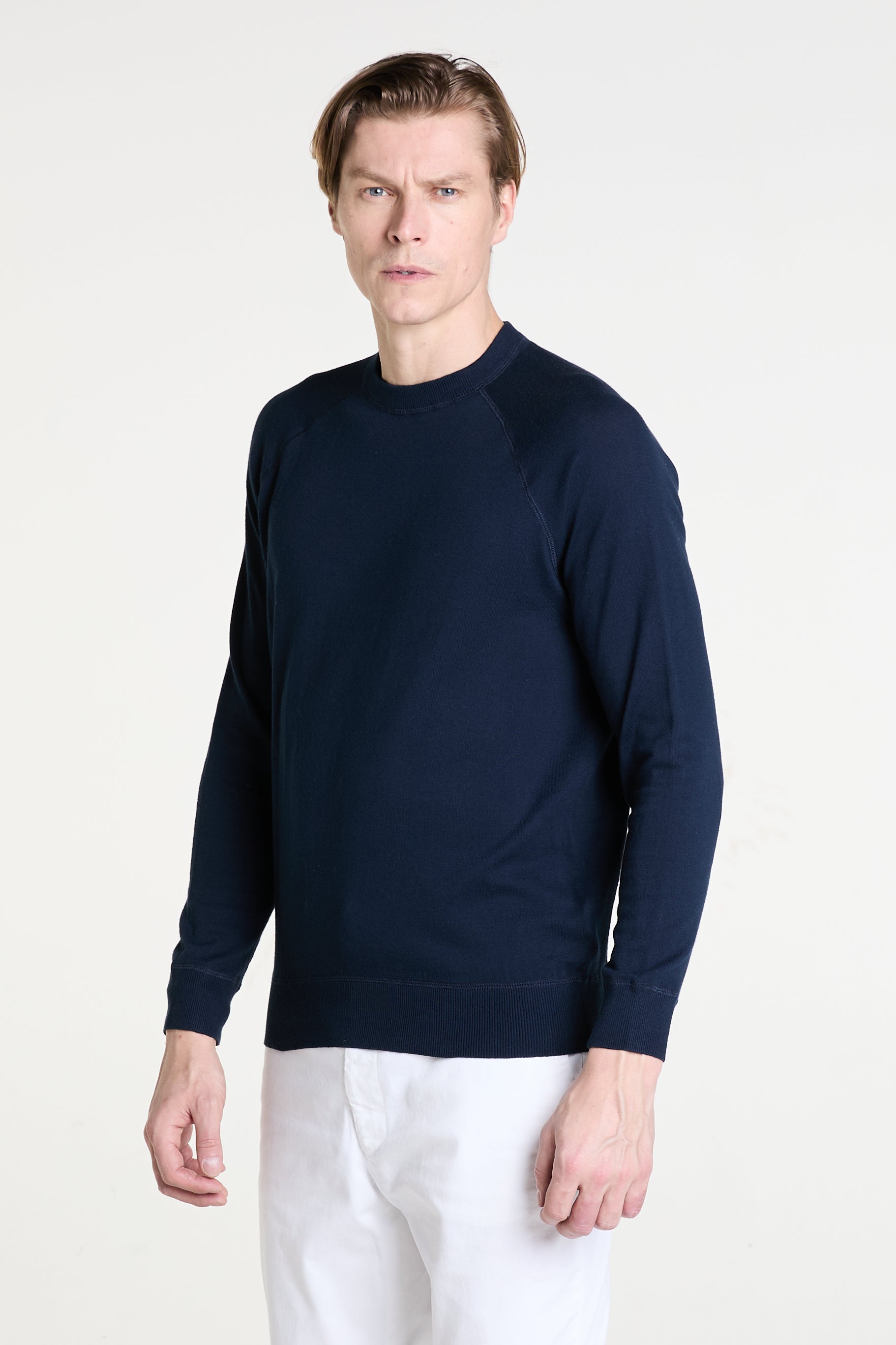Crewneck Sweater in Navy Superfine Cotton