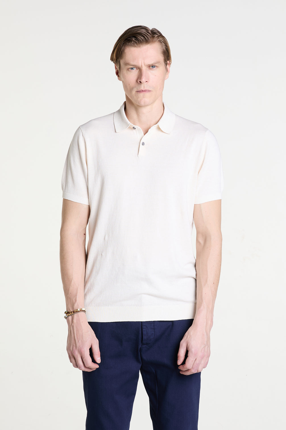 Knitted Polo in Cream Superfine Cotton
