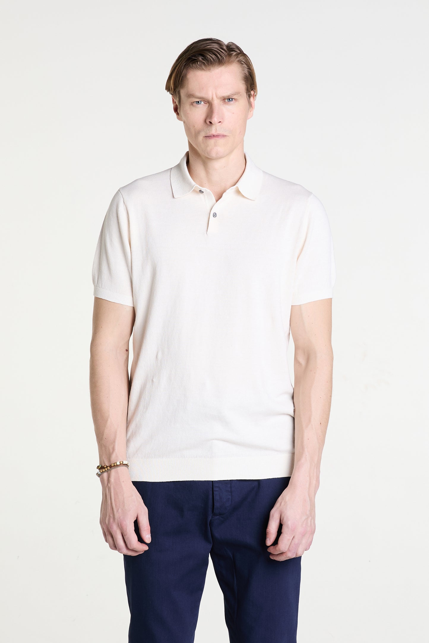Cream Knitted Polo in Superfine Cotton