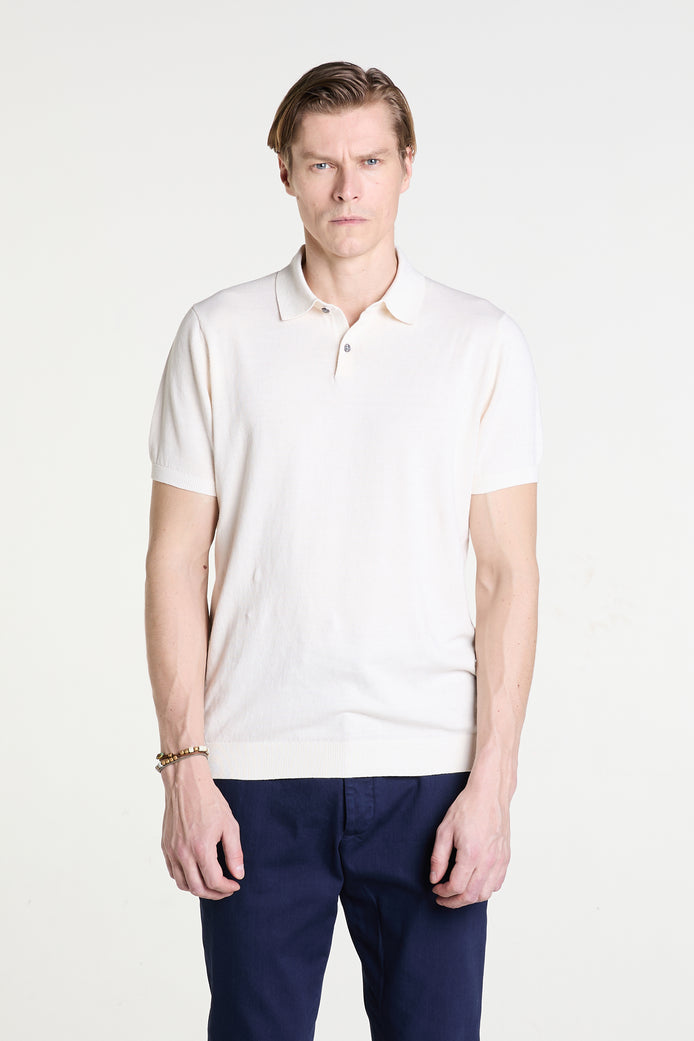 Knitted Polo in Cream Superfine Cotton