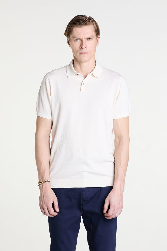 Knitted Polo in Cream Superfine Cotton