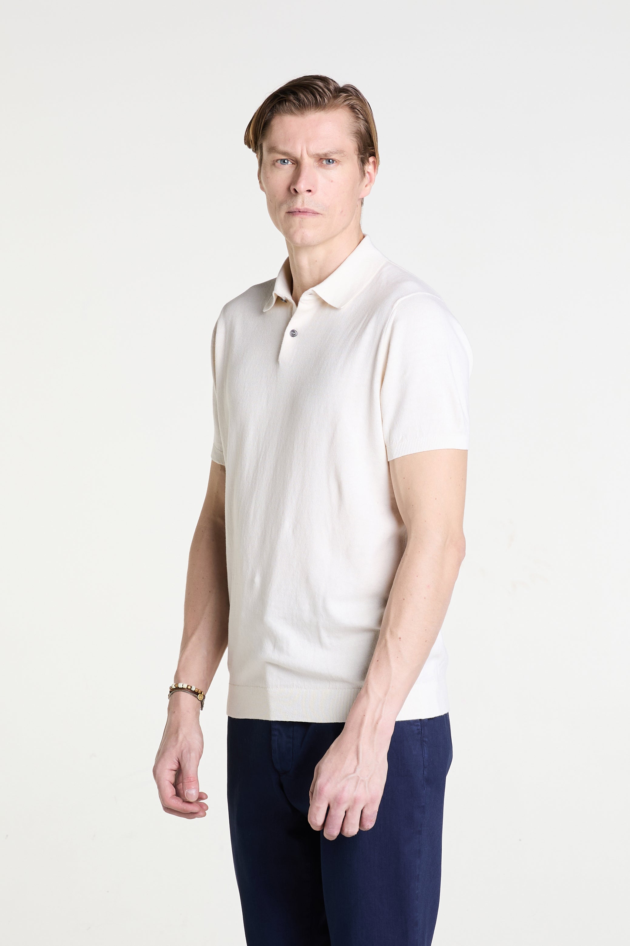 Knitted Polo in Cream Superfine Cotton
