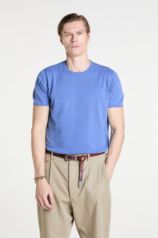 Knit T-shirt in Royal Blue Stone Washed Superfine Cotton