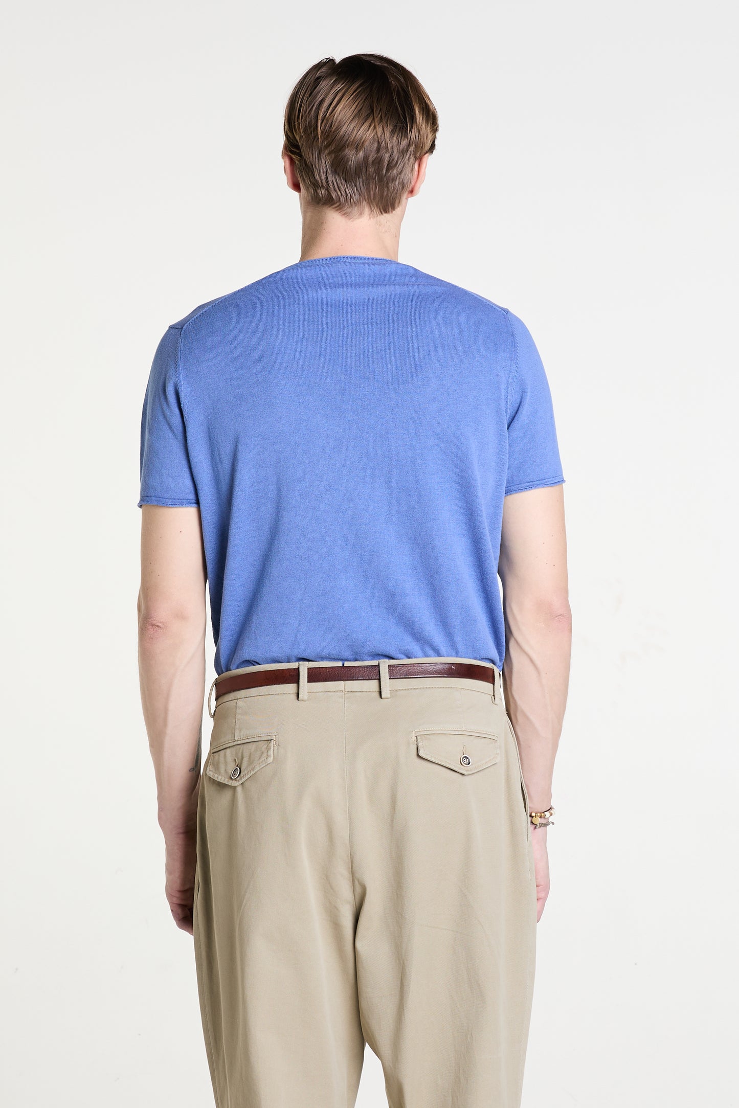 Royal Blue Knitted T in Stone Washed Superfine Cotton