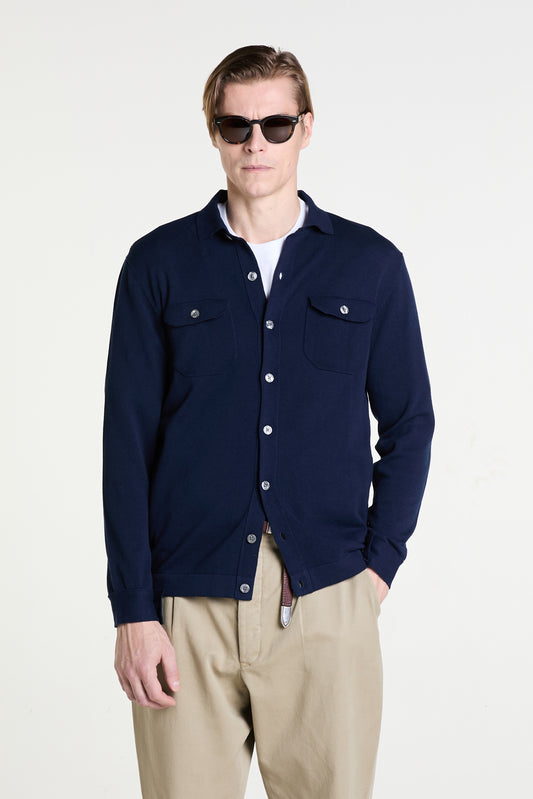 Navy Knitted Overjacket in Superfine Cotton Crèpe