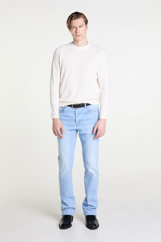 Flared Jeans in Worn Mist Wash Denim