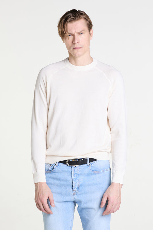 Cream O-neck Sweater in Superfine Cotton