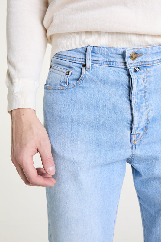 Flared Jeans in Worn Mist Wash Denim