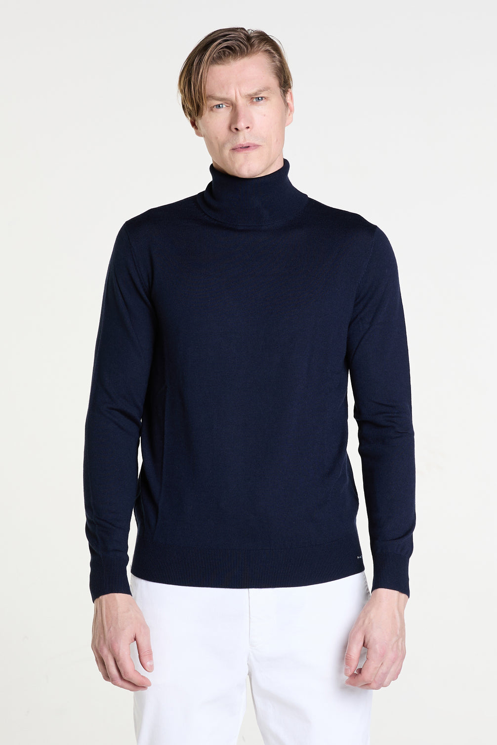 Rollneck Sweater in Navy Merino Wool