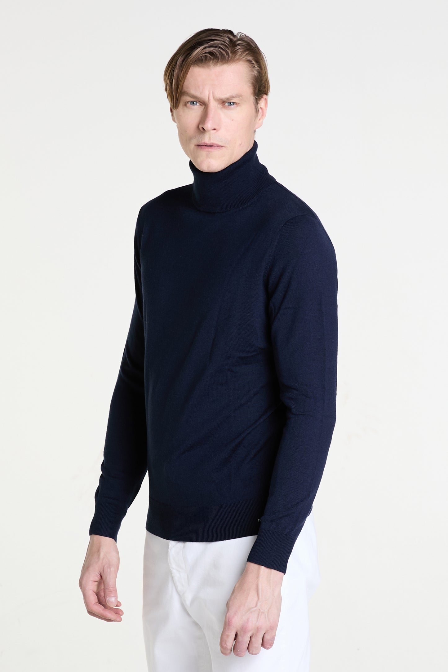 Rollneck Sweater in Navy Merino Wool