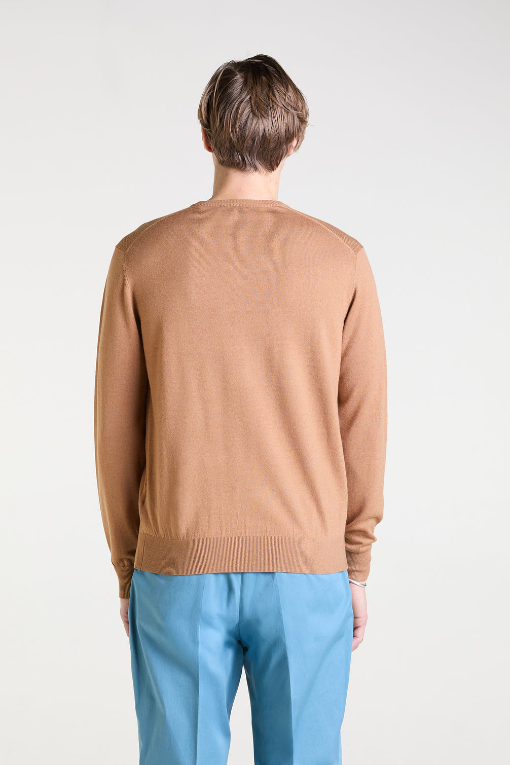 V-Neck Sweater in Beige Merino Wool