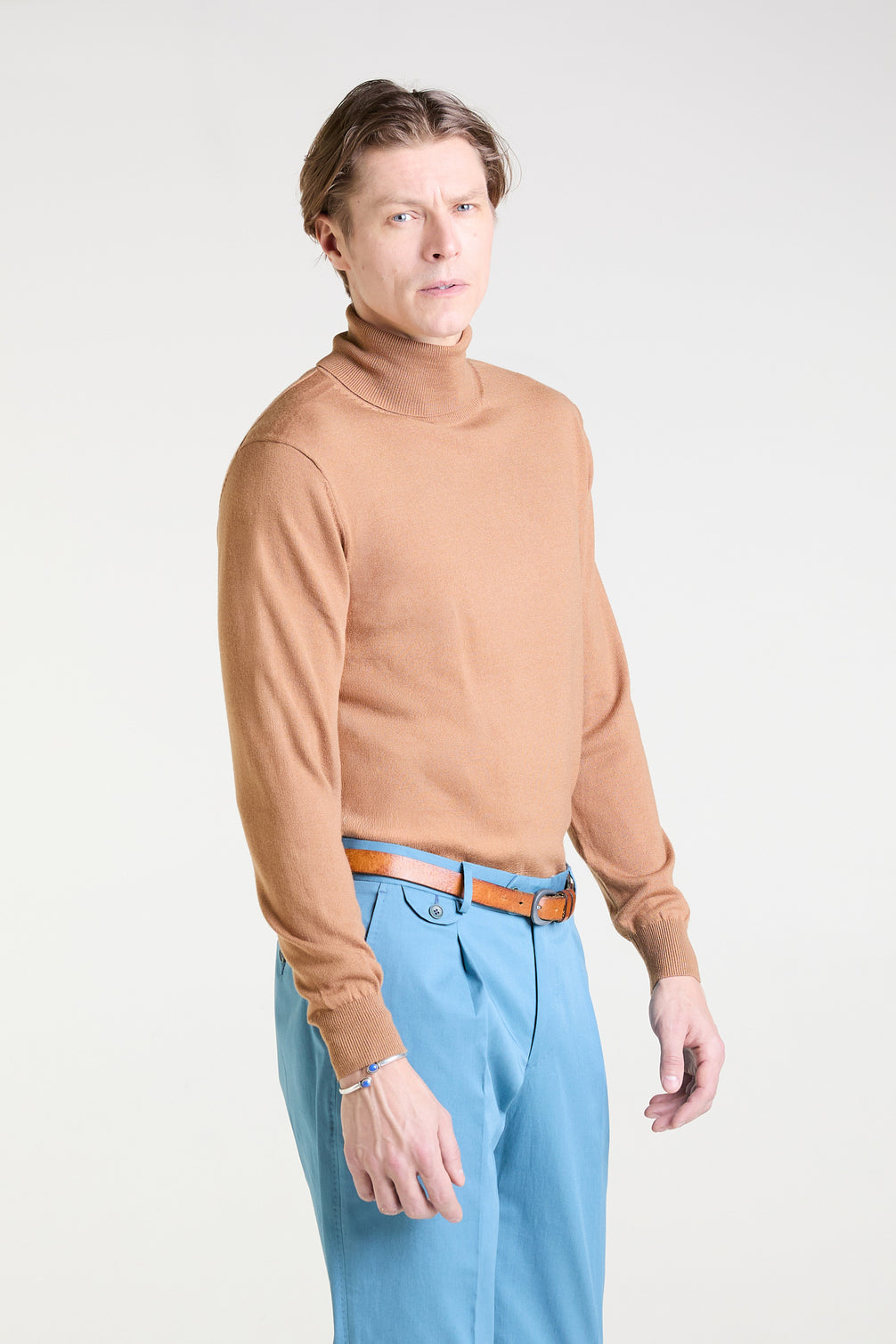 Rollneck Sweater in Beige Merino Wool