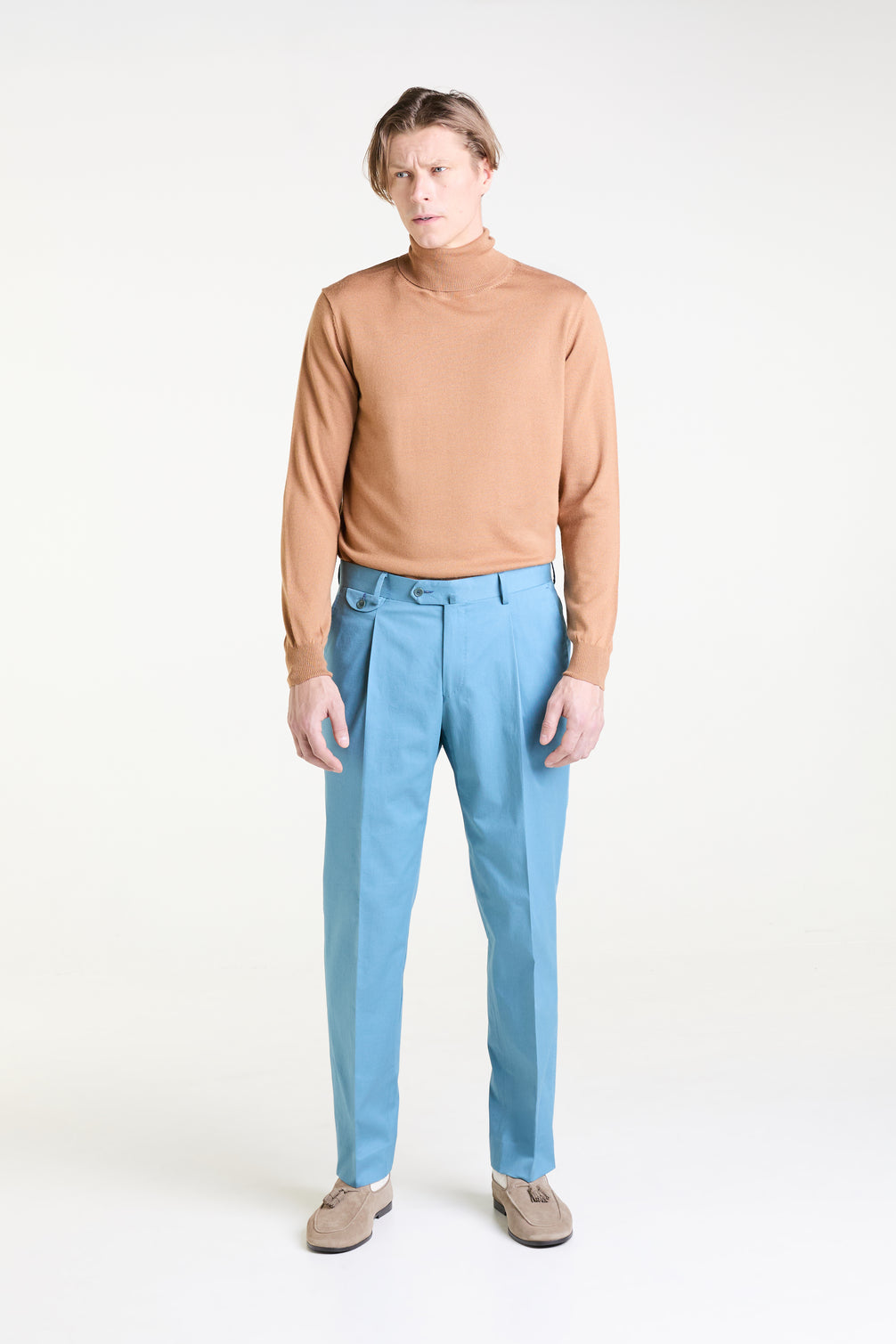 Made to Measure “Punto” Tailored Trousers in Cotton and Elastane fabric by Duca Visconti di Modorone