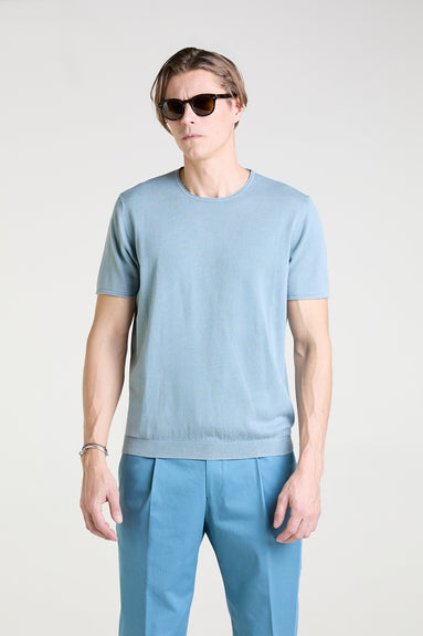 Knit T-shirt in Turquoise Stone Washed Superfine Cotton
