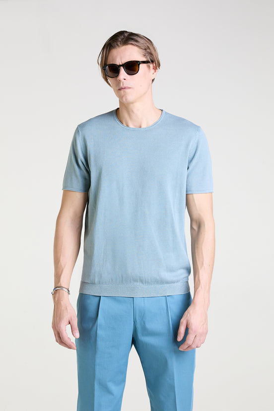 Knit T-shirt in Turquoise Stone Washed Superfine Cotton