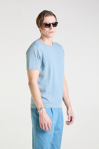 Knit T-shirt in Turquoise Stone Washed Superfine Cotton