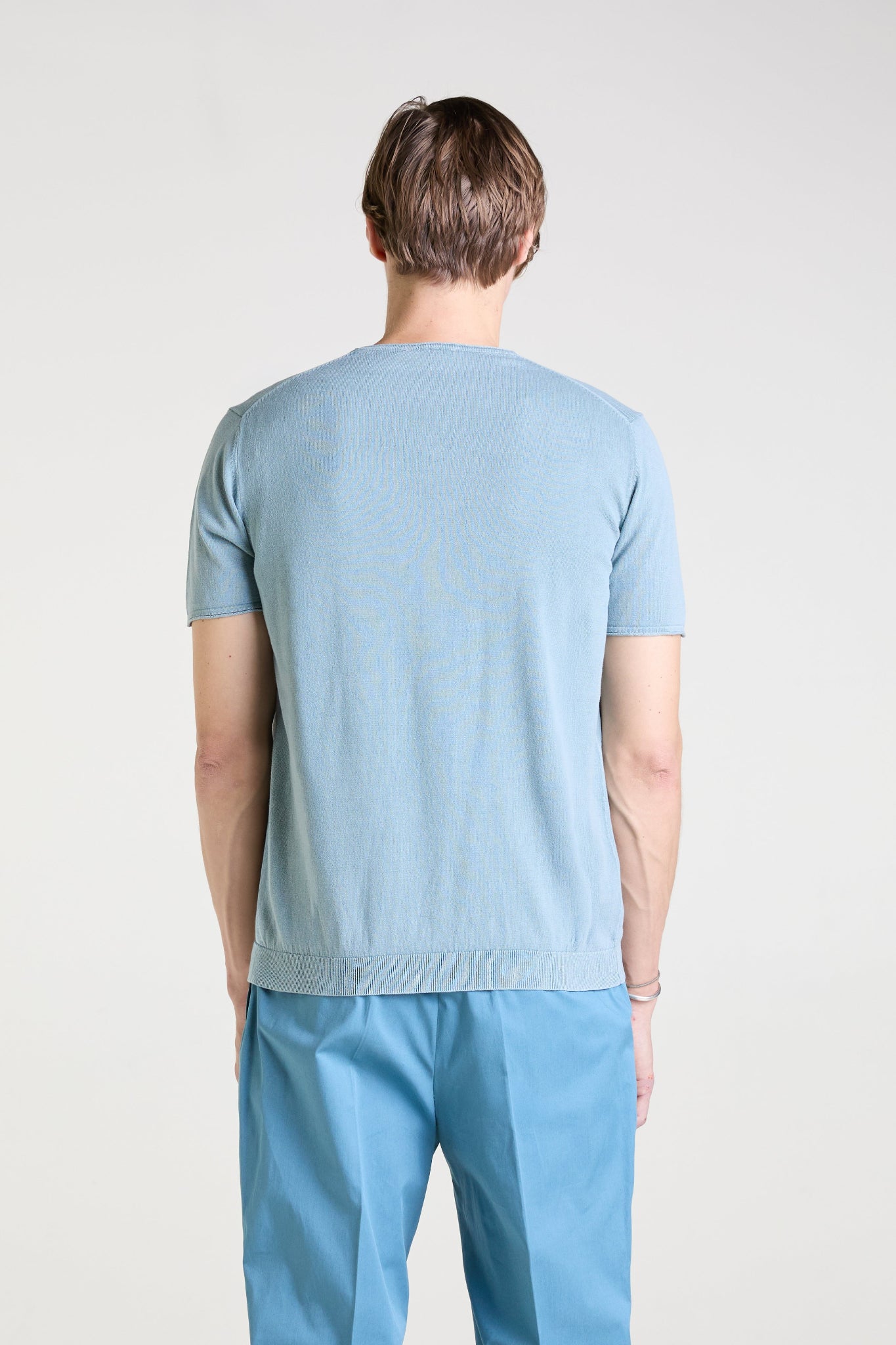 Knit T-shirt in Turquoise Stone Washed Superfine Cotton