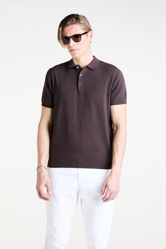 Knitted Polo in Cacao Superfine Cotton