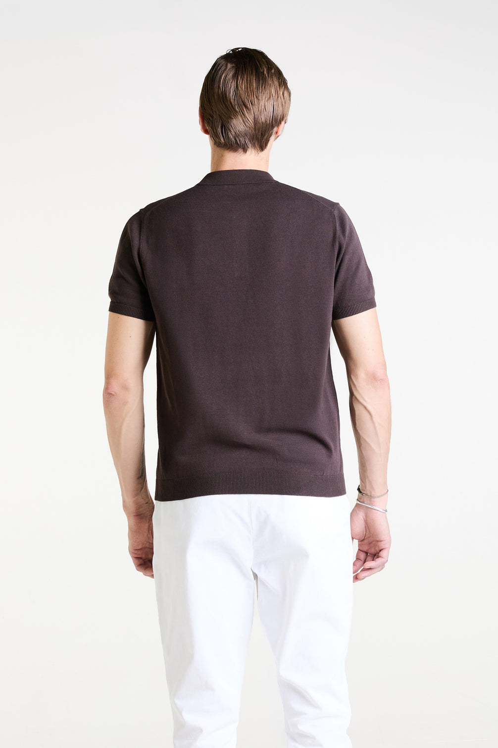 Knitted Polo in Cacao Superfine Cotton