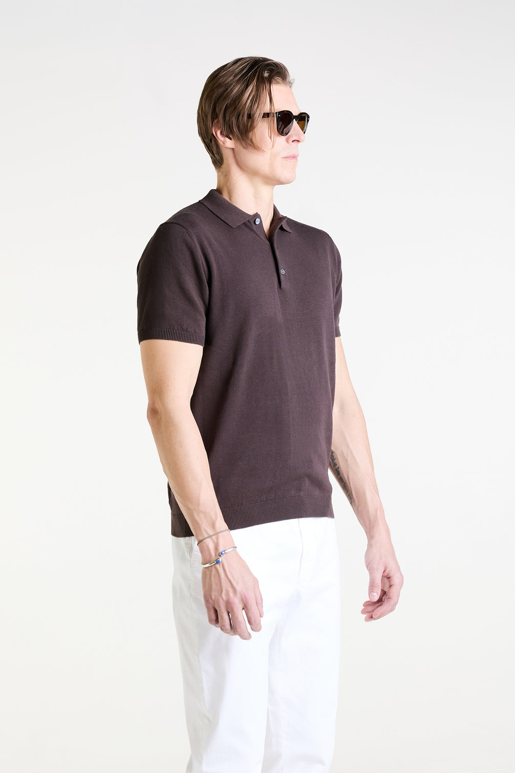 Knitted Polo in Cacao Superfine Cotton