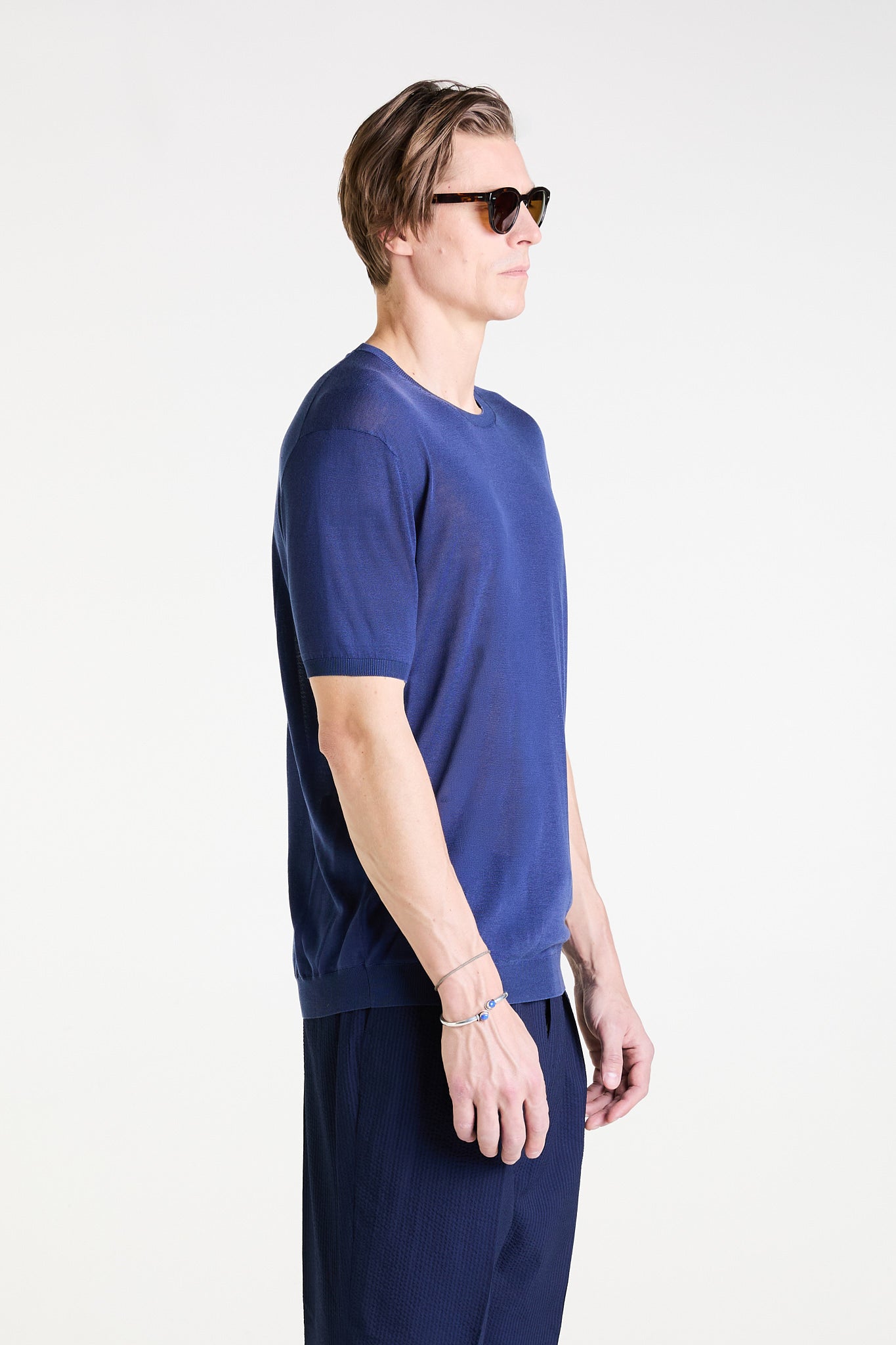 Knit T-shirt in Indigo Blue Ultrafine Silk
