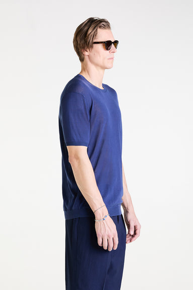 Knit T-shirt in Indigo Blue Ultrafine Silk