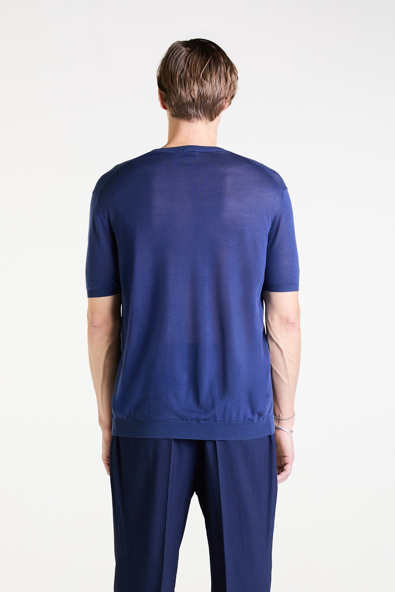 Knit T-shirt in Indigo Blue Ultrafine Silk