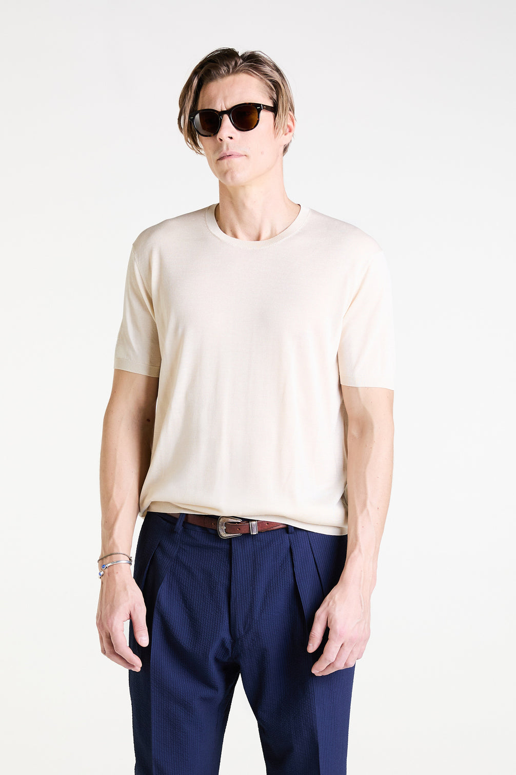Knit T-shirt in Champagne Ultrafine Silk
