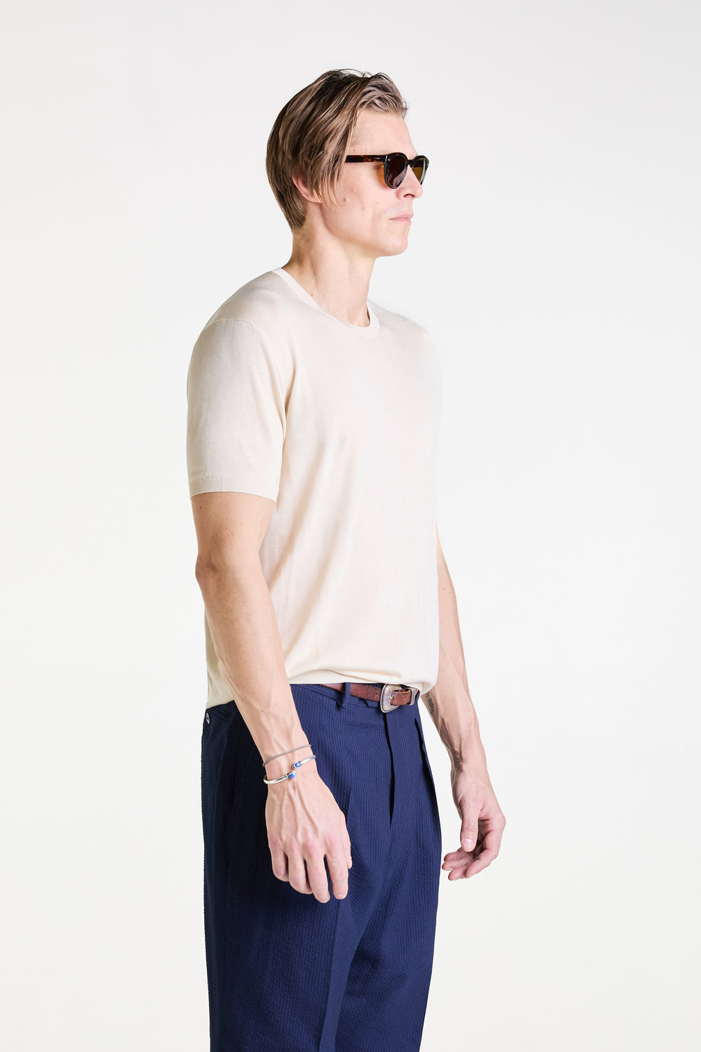 Knit T-shirt in Champagne Ultrafine Silk