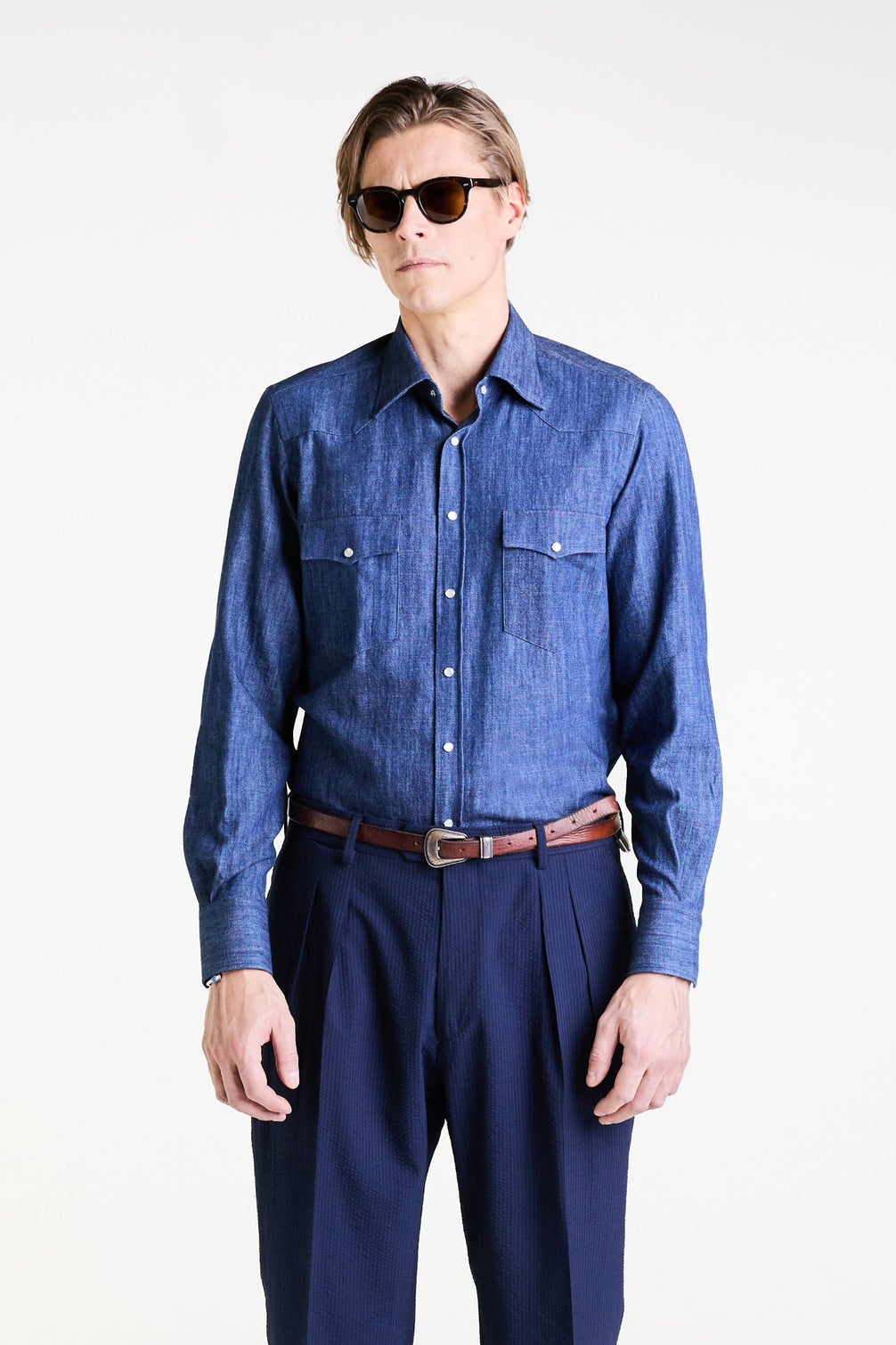 Made to Measure “Django” Shirt in Cotton Denim fabric by Carlo Bassetti