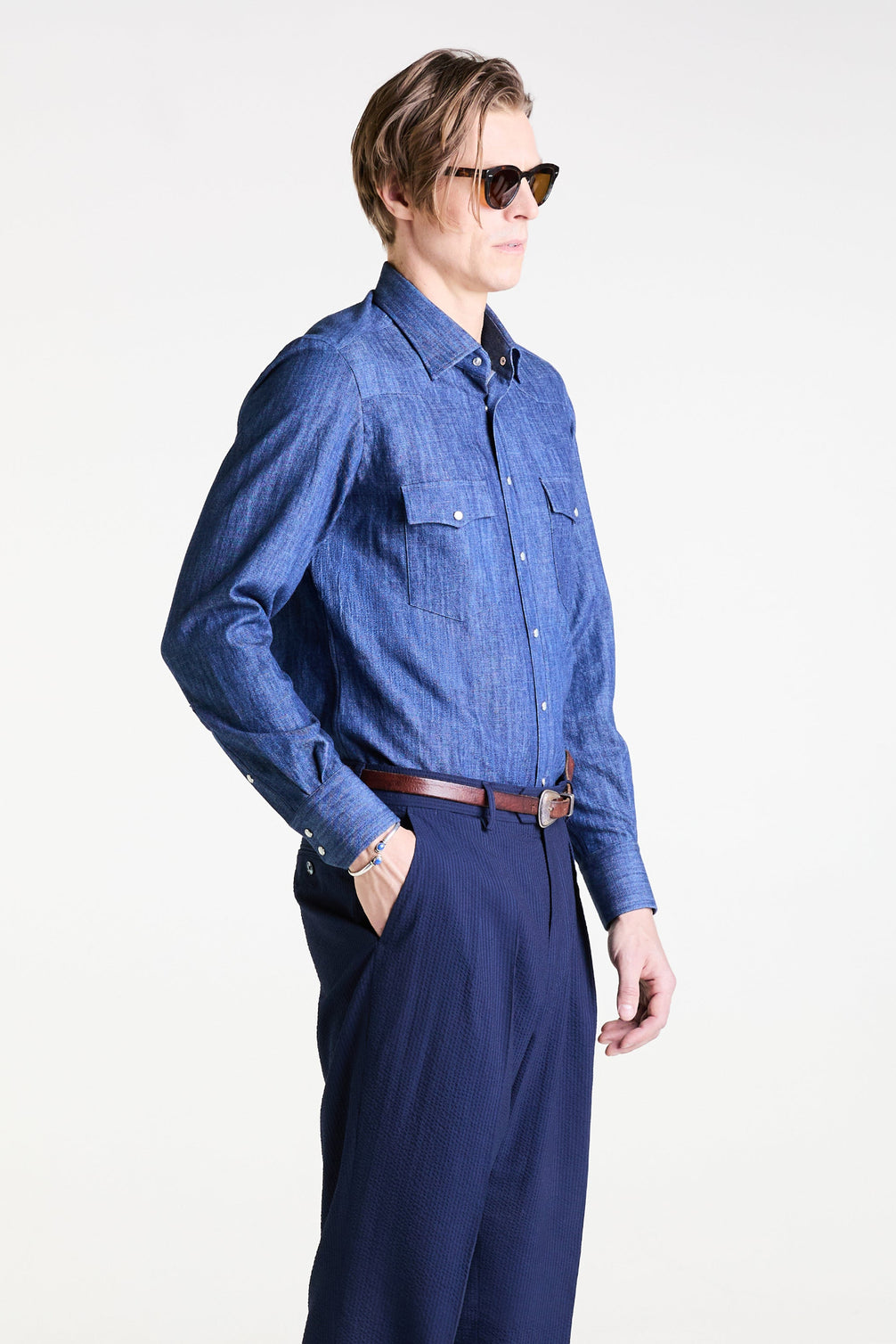 Made to Measure “Django” Shirt in Cotton Denim fabric by Carlo Bassetti
